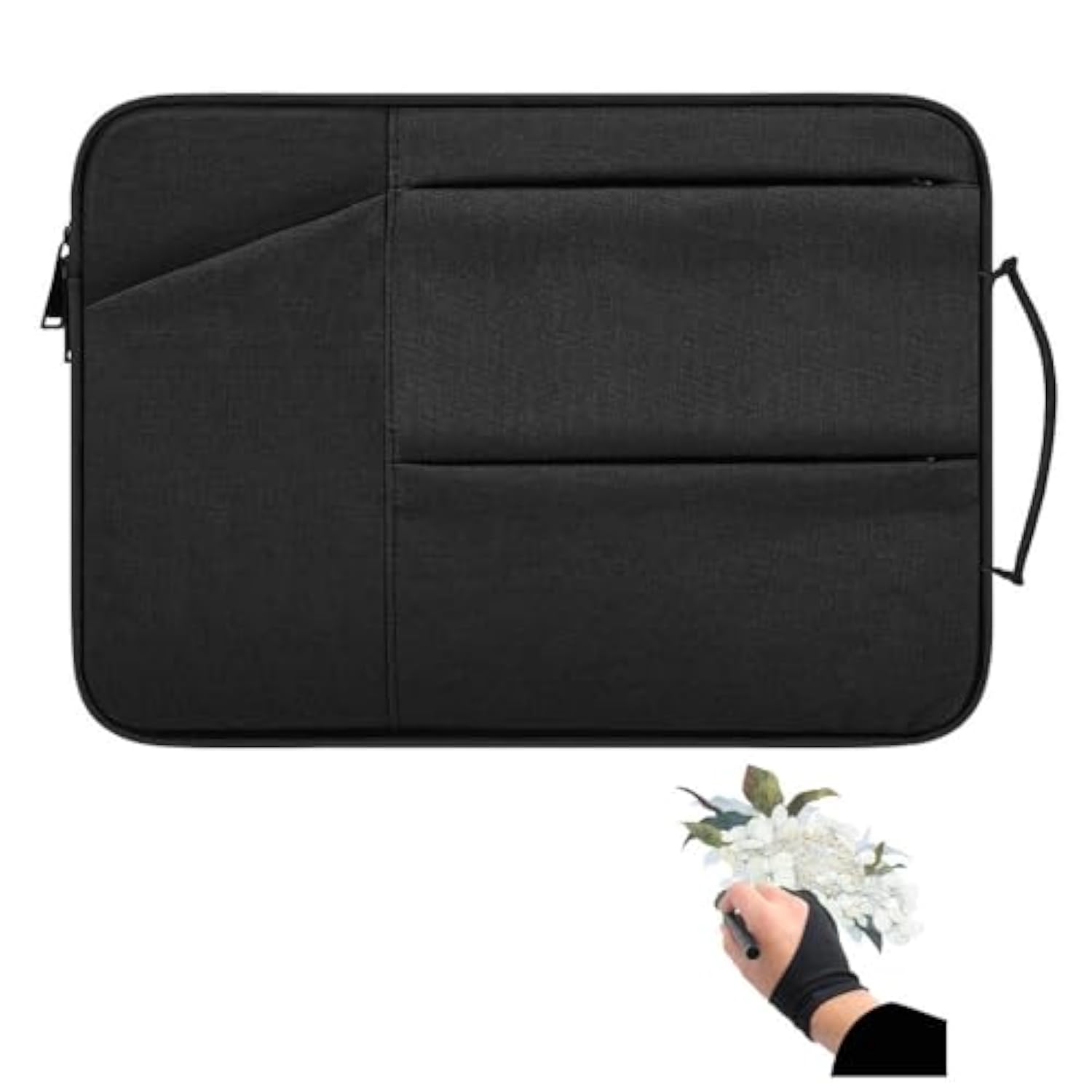Drawing Tablet Case Carrying Bag With Artist Glove Graphics Tablet Sleeve Protective Bag For Huion H610 Pro, Hs610, Hs611, Xp-Pen Deco 01, Star 06, Ugee M708 And Veikk A30, A50 (Black)