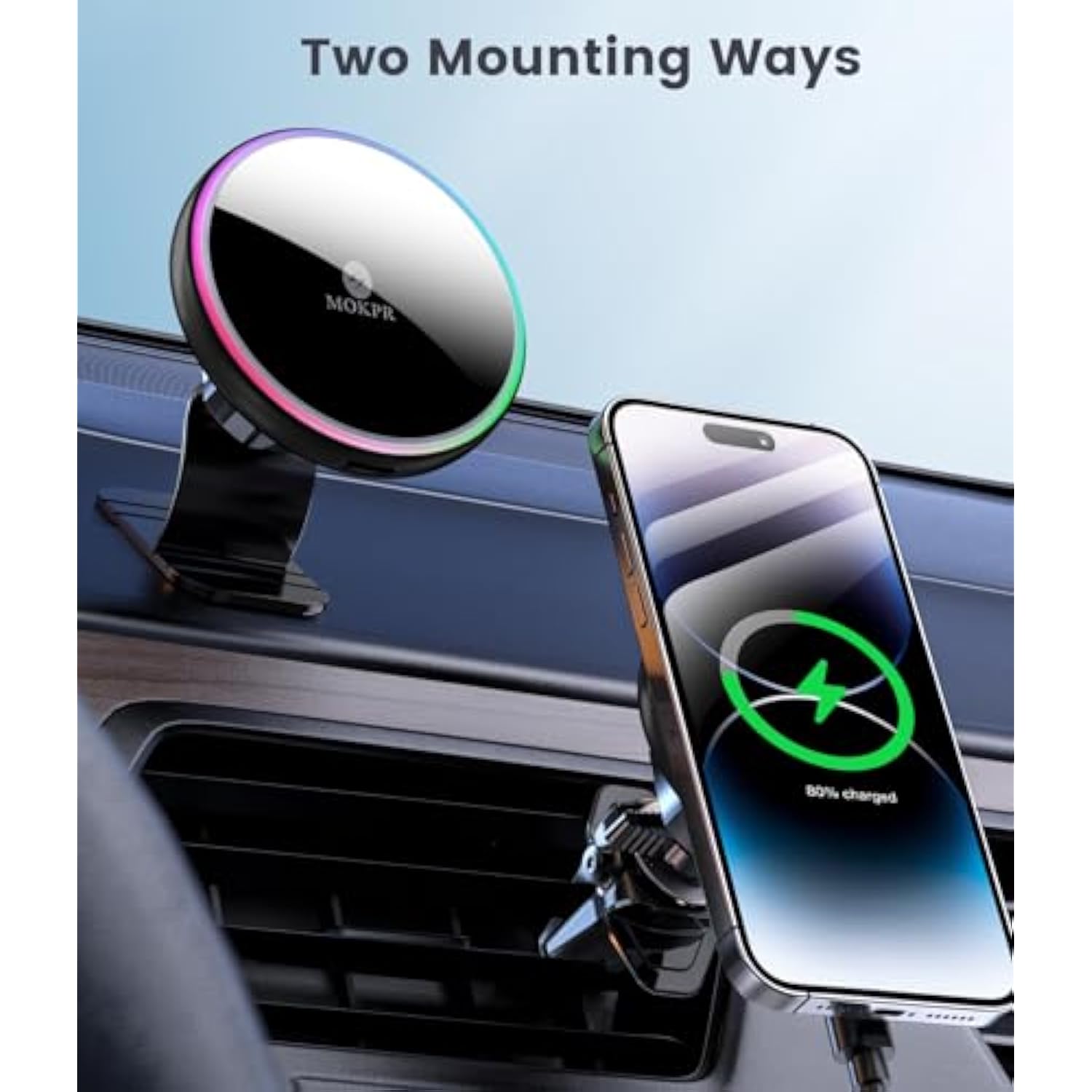 For Magsafe Car Mount Charger-15W Wireless Car Charger-Magnetic Car Phone Holder For Dash Air Vent-Led Rgb Handsfree Car Mount Fast Car Charger For Iphone 14/13/12 Series