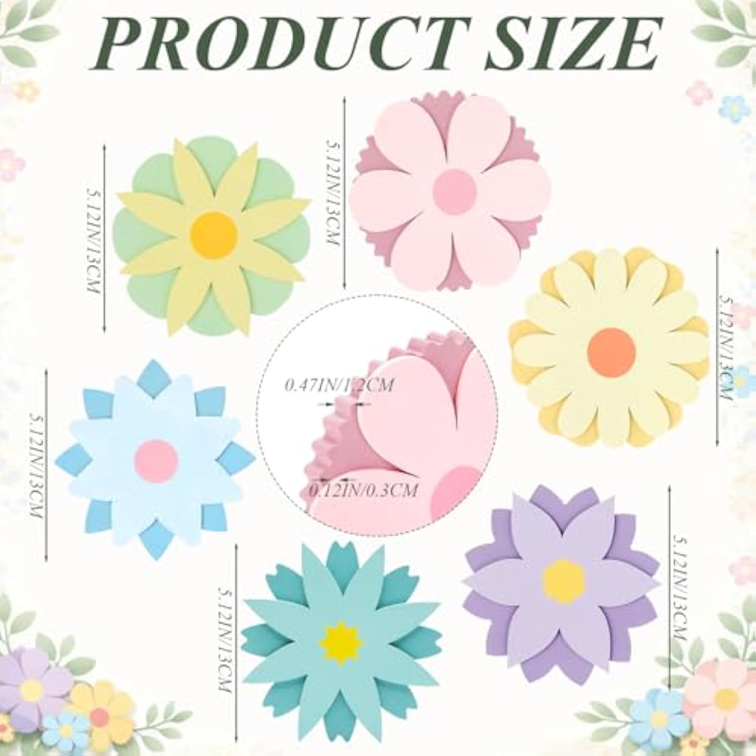 6 Pcs Spring Wooden Flower Table Decorations Double Layer Pastel Centerpieces Signs Rustic Farmhouse Floral Tiered Tray Decor For Girl Birthday Easter Baby Shower Desk Home Kitchen Shelf