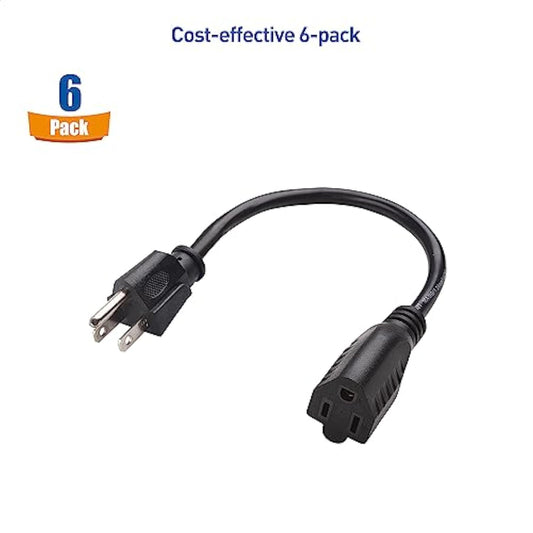 [UL Listed] Cable Matters 6-Pack 16 AWG Heavy Duty 13A Short Power Extension Cord 1 ft in Black, (Power Cord Extension / 3 Prong Extension Cords, NEMA 5-15P to NEMA 5-15R)