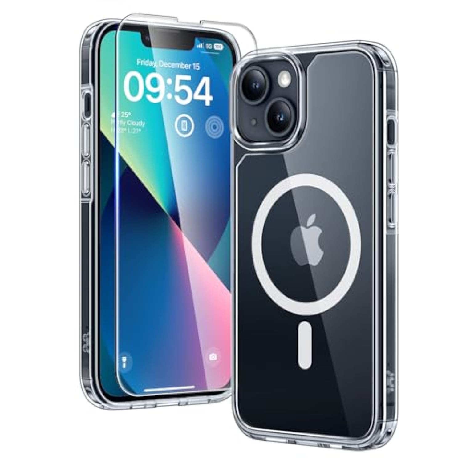 3 In 1 Magnetic For Iphone 13 Case, [Compatible With Magsafe] [With 2X Screen Protectors] Not-Yellowing, -Grade Protection Slim Phone Case For 13 Cover, Clear, 6.1"