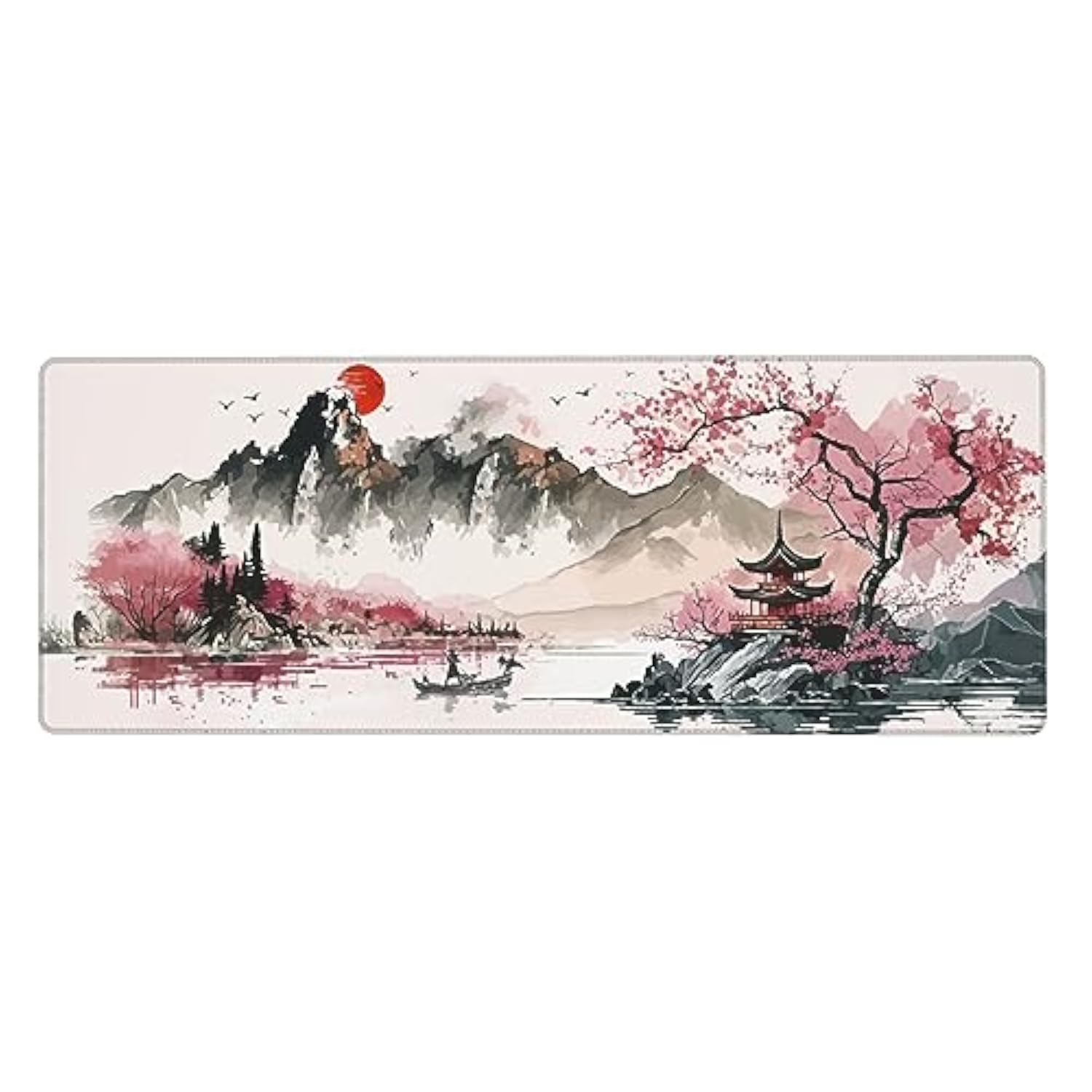 Watercolor Cherry Blossom Large Mouse Pad For Desk 31.5X11.8 Inch Japanese Sakura Gaming Mouse Pad With Non-Slip Base Big Waterproof Mousepad Xl Mouse Pads With Stitched Edges For Gaming And Office
