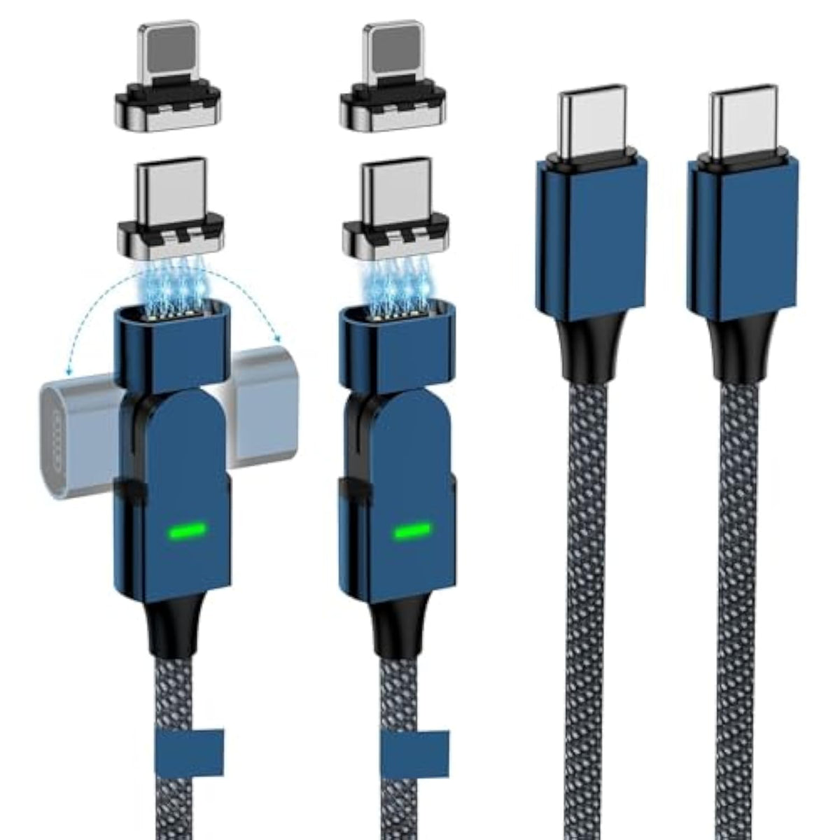 100W 180° Rotation Magnetic Charging Cable, 2 In 1 Usb C To Usb C/Lightnlng Ch