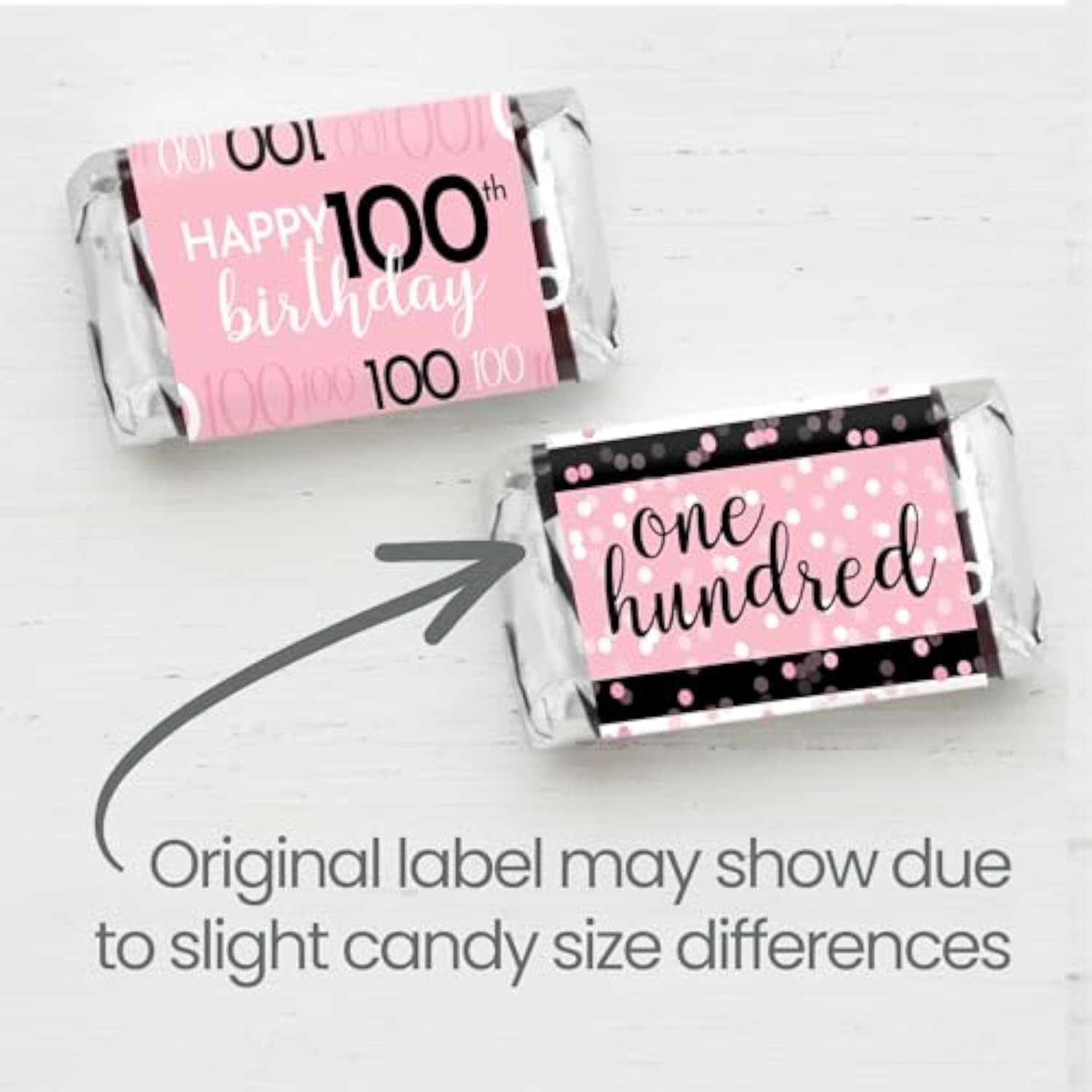 Pink, Black, And White 100Th Birthday Party Mini Candy Bar Wrappers - 42 Count - Pink Birthday Decorations For Women