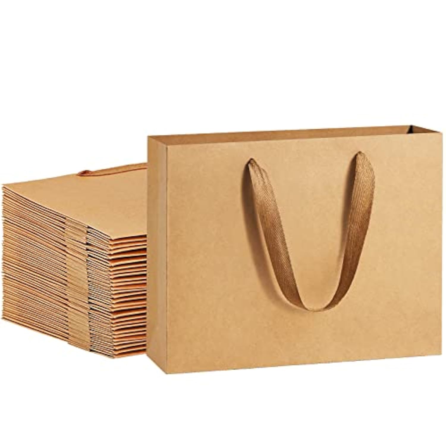 Gift Paper Bags 10.6X3.1X8.3 Gift Bags 50Pcs Heavy Duty Kraft Brown Paper Bags With Handles Soft Cloth, Party Favor Bags Shopping Bags Retail Merchandise Bags Wedding Party Gift Bags