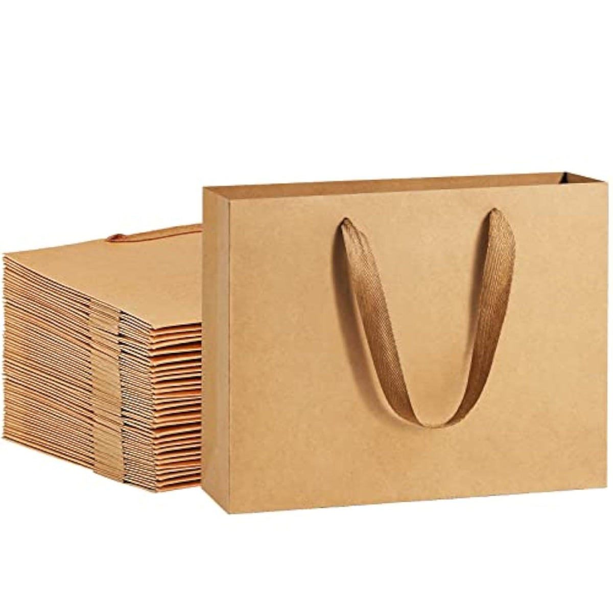 Gift Paper Bags 10.6X3.1X8.3 Gift Bags 50Pcs Heavy Duty Kraft Brown Paper Bags With Handles Soft Cloth, Party Favor Bags Shopping Bags Retail Merchandise Bags Wedding Party Gift Bags