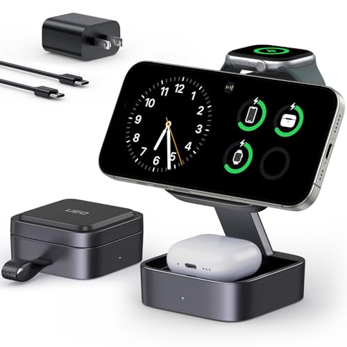 3 in 1 Wireless Charging Station for  Devices,Compatible with MagSafe Charger Stand,Foldable Fast Travel Magnetic Wireless Charger for iPhone 17