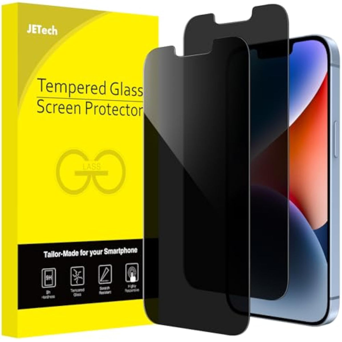 JETech Privacy Screen Protector for iPhone 14 Plus 6.7-Inch, Anti Spy Tempered Glass Film, 2-Pack