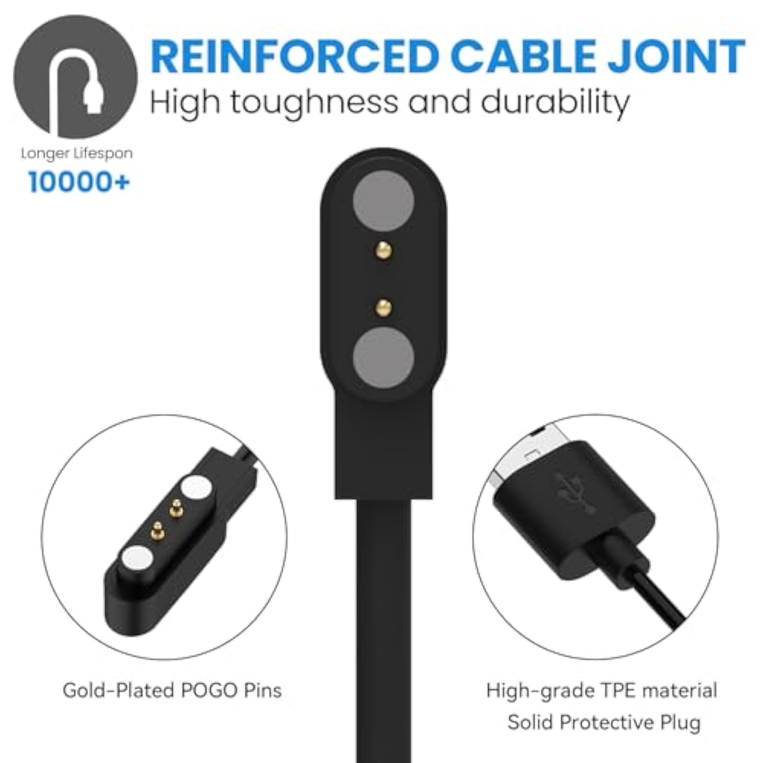 Charger Cable Intended For C60 —— Zeacool/Appbyer/Colmi/Bslizhen Smart Watch Charger 1.6Ft Usb Portable Magnetic Charging Cord Cable (Black&Black)