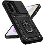 For Samsung Galaxy A36 5G Case With Slide Camera Cover Hd Screen Protector [Military Grade 16Ft. Drop Tested] Magnetic Ring Holder Kickstand Protective Phone Case For Galaxy A36 5G 2025, Black