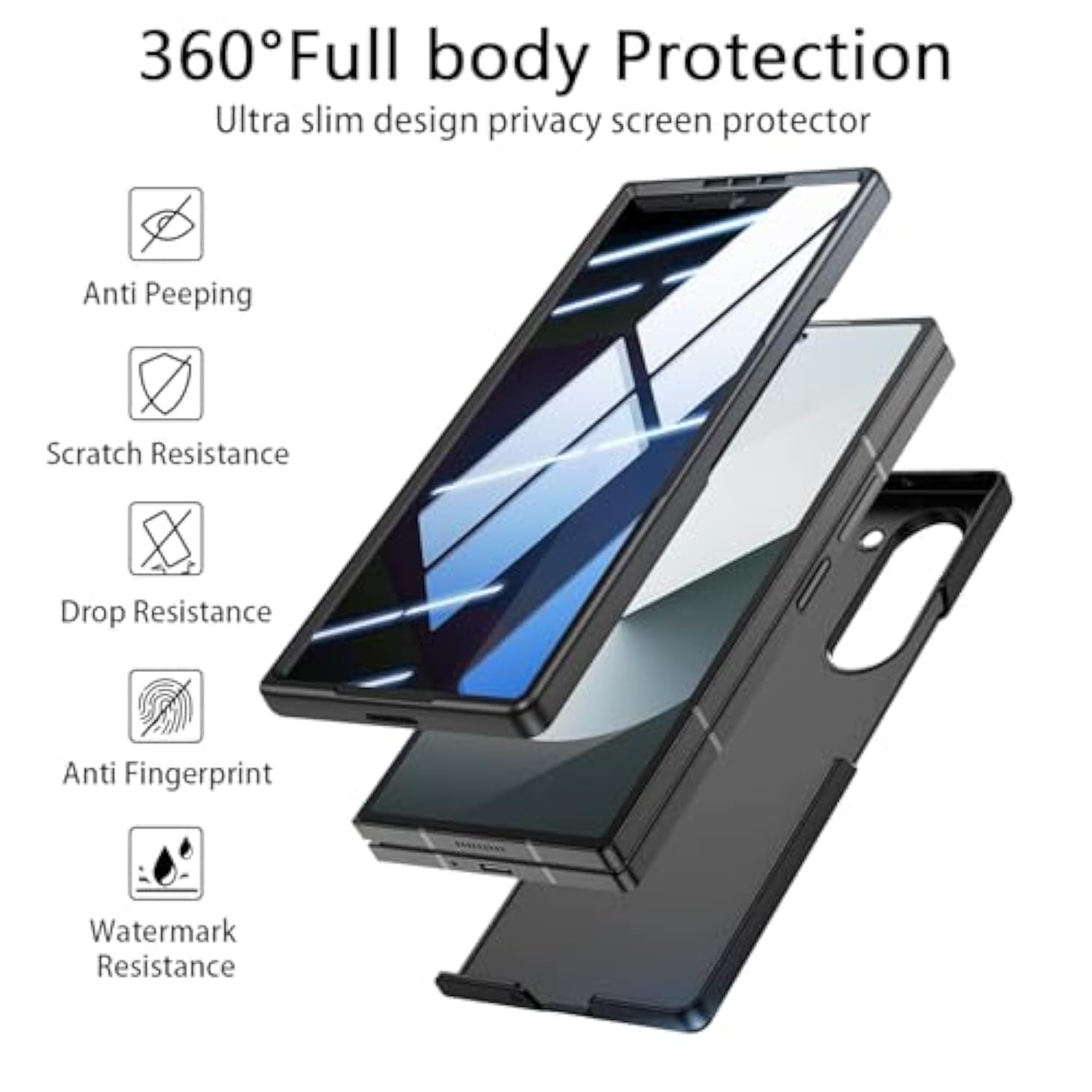 Z Fold 5 Privacy Case,For Galaxy Z Fold 5 Full Body Cover Built-In Anti Peeping Screen Protector,Hard Pc Ultra-Thin Shockproof Protective Phone Cases For Galaxy Z Fold5,Black