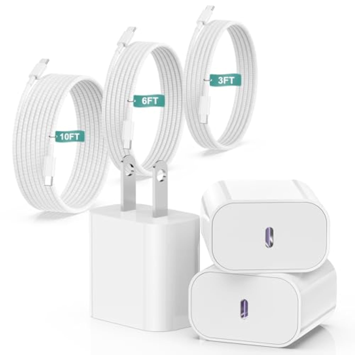 Iphone 16 15 Charger Fast Charging 20W Usb C Wall Charger Block With 3 Pack [3Ft+6Ft+10Ft] Usb C To C Cable Fast Charging For Iphone 15/16 Pro Max/15/16 Pro/15/16 Plus/Ipad Pro 12.9/11/Air/Samsung