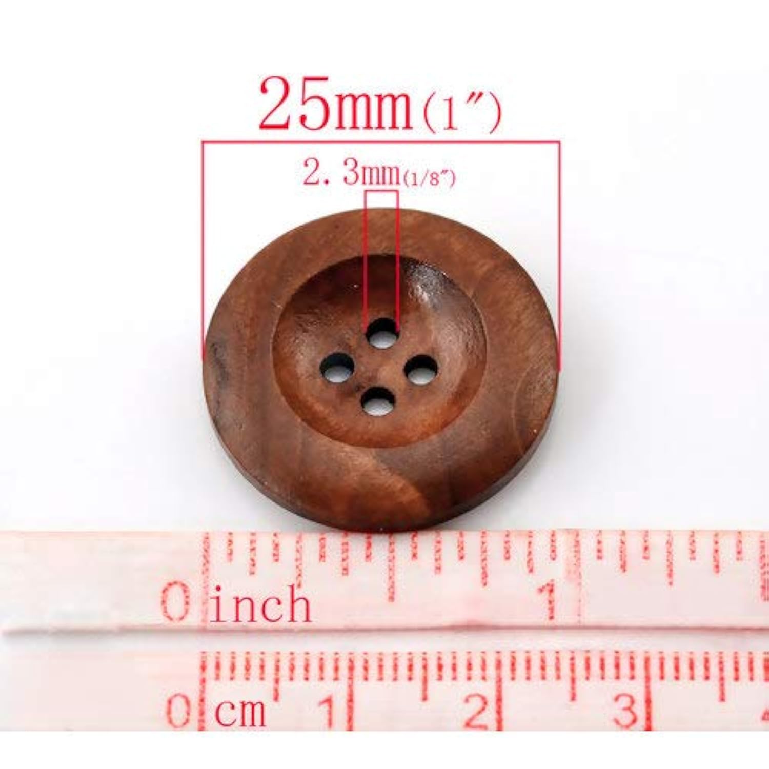 50Pc Wood Sewing Buttons Scrapbooking 4 Holes Round Coffee Buttons 25M