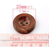 50Pc Wood Sewing Buttons Scrapbooking 4 Holes Round Coffee Buttons 25M