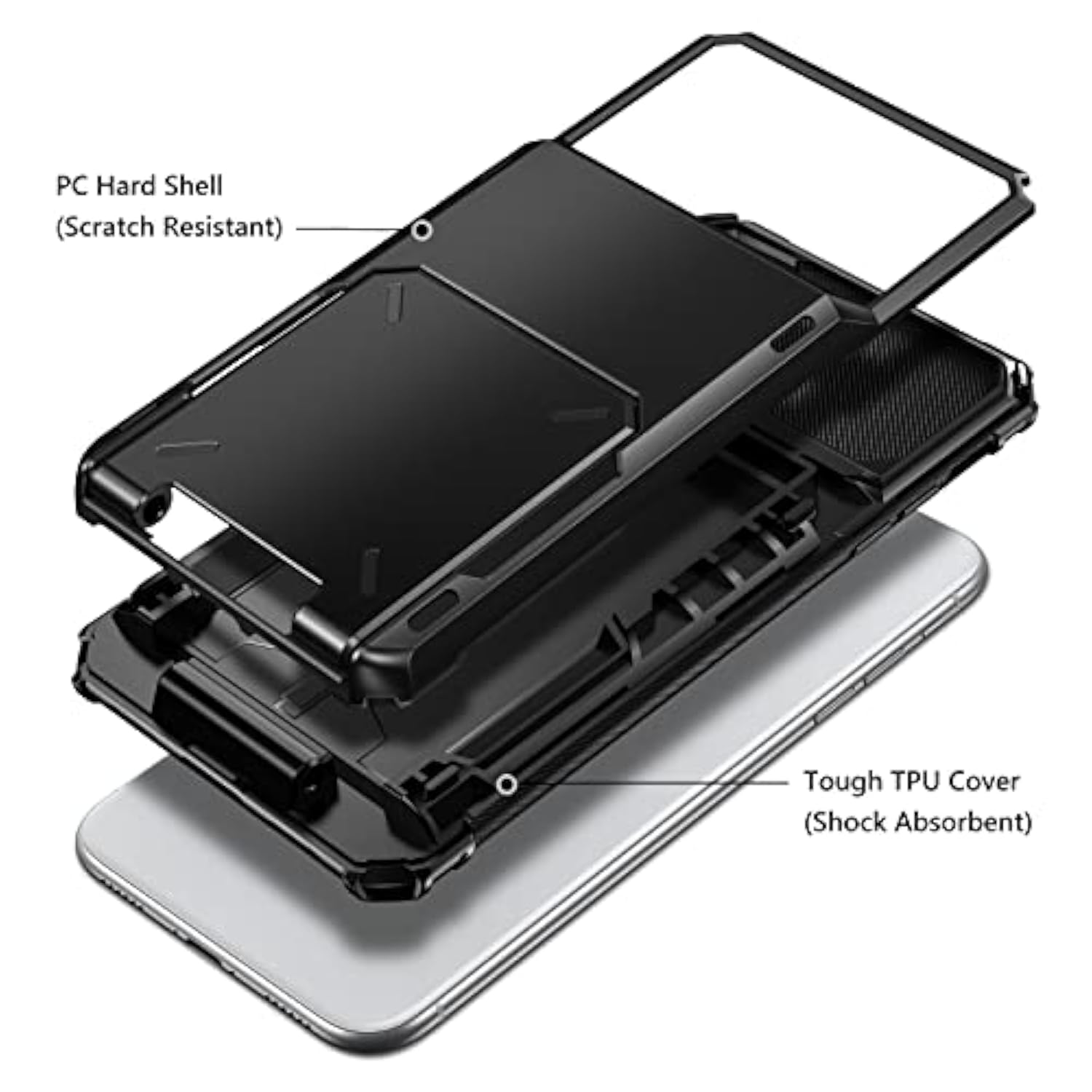 Case For 11 Case Protective Wallet 4-Card Holder Id Slot Flip Door Hidden Pocket Anti-Scratch Dual Layer Hybrid Tpu Bumper Armor Hard Shell Back Cover For 11 6.1 Inch Black