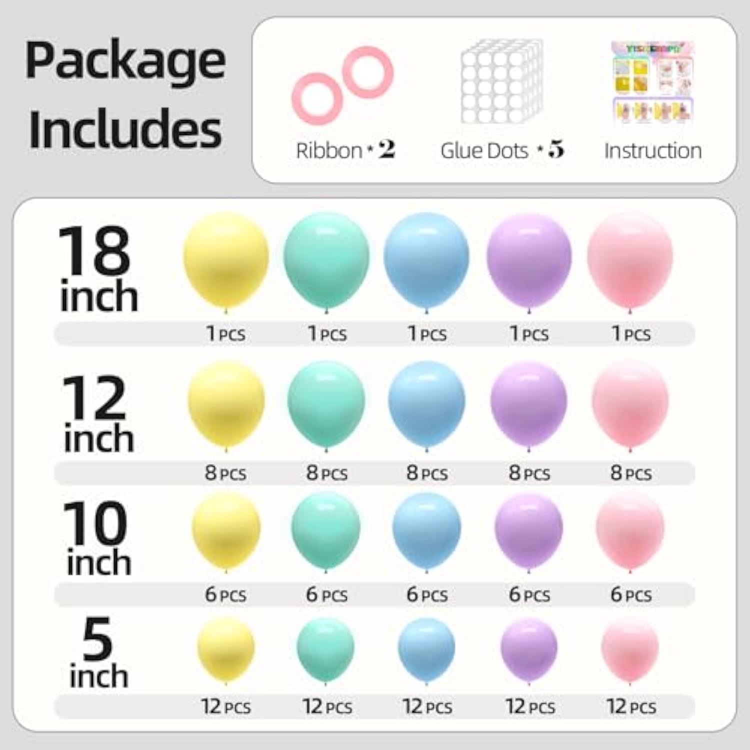 135PCS Pastel Balloon Arch Kit Different Sizes Macaron Balloons for Baby Shower Birthday Party