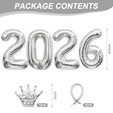2026 Silver Number Balloons 40 Inch Foil NYE Graduation Party Decor