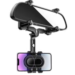 Rearview Mirror Phone Holder For Car,360°Rotatable And Retractable Multifunctional Rear View Mirror Phone Holder,Four Corners Fixed Anti-Shake Design,For All Mobile Phones And All Car