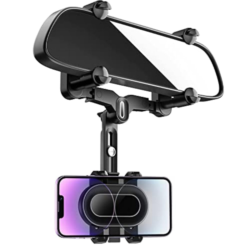 Rearview Mirror Phone Holder For Car,360°Rotatable And Retractable Multifunctional Rear View Mirror Phone Holder,Four Corners Fixed Anti-Shake Design,For All Mobile Phones And All Car