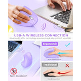 Ergonomic Mouse, Vertical Wireless Mouse, Rechargeable 2.4G Optical Carpal Tunnel Mice With Usb Receiver: 1000/1200 / 1600 Dpi, 6 Buttons, For Laptop, Computer, Pc, Desktop, Light Purple