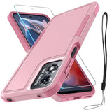 Case Compatible With Moto G Play 2024, Full Body Heavy Duty Rugged Shockproof Protective Phone Cover With Lanyard Strap,Tempered Glass Screen Protector,Cute Pink