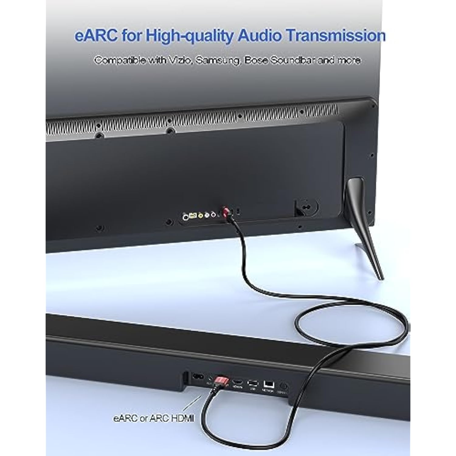 8K Hdmi Arc/Earc Cable For Soundbar 6.6Ft, Earc Hdmi Cable 2.1 Dolby Atmos 48G