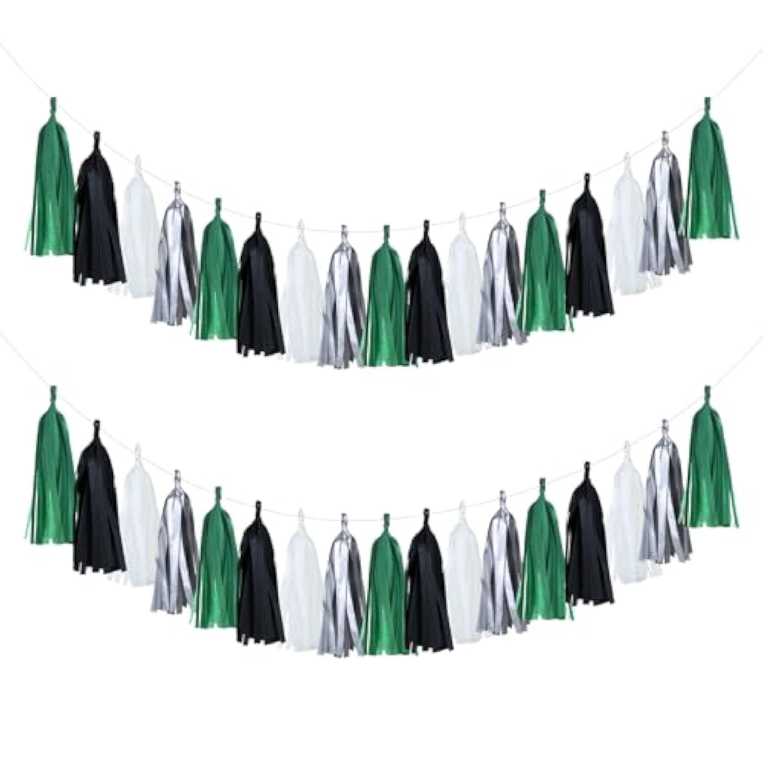 20 Pack Of Black Green Silver Party Decorations Tassel Garland Banner White Tissue Paper Tassels For Soccer Party Supplies Graduation Backdrop Men Boys Birthday Jungle Theme Banner