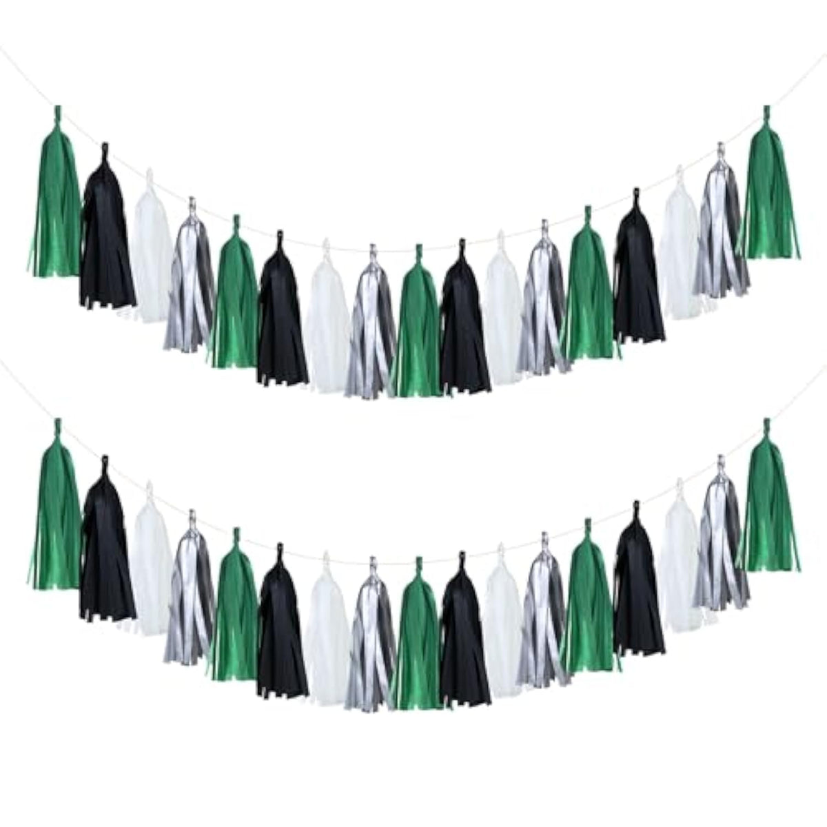 20 Pack Of Black Green Silver Party Decorations Tassel Garland Banner White Tissue Paper Tassels For Soccer Party Supplies Graduation Backdrop Men Boys Birthday Jungle Theme Banner