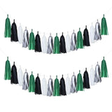 20 Pack Of Black Green Silver Party Decorations Tassel Garland Banner White Tissue Paper Tassels For Soccer Party Supplies Graduation Backdrop Men Boys Birthday Jungle Theme Banner