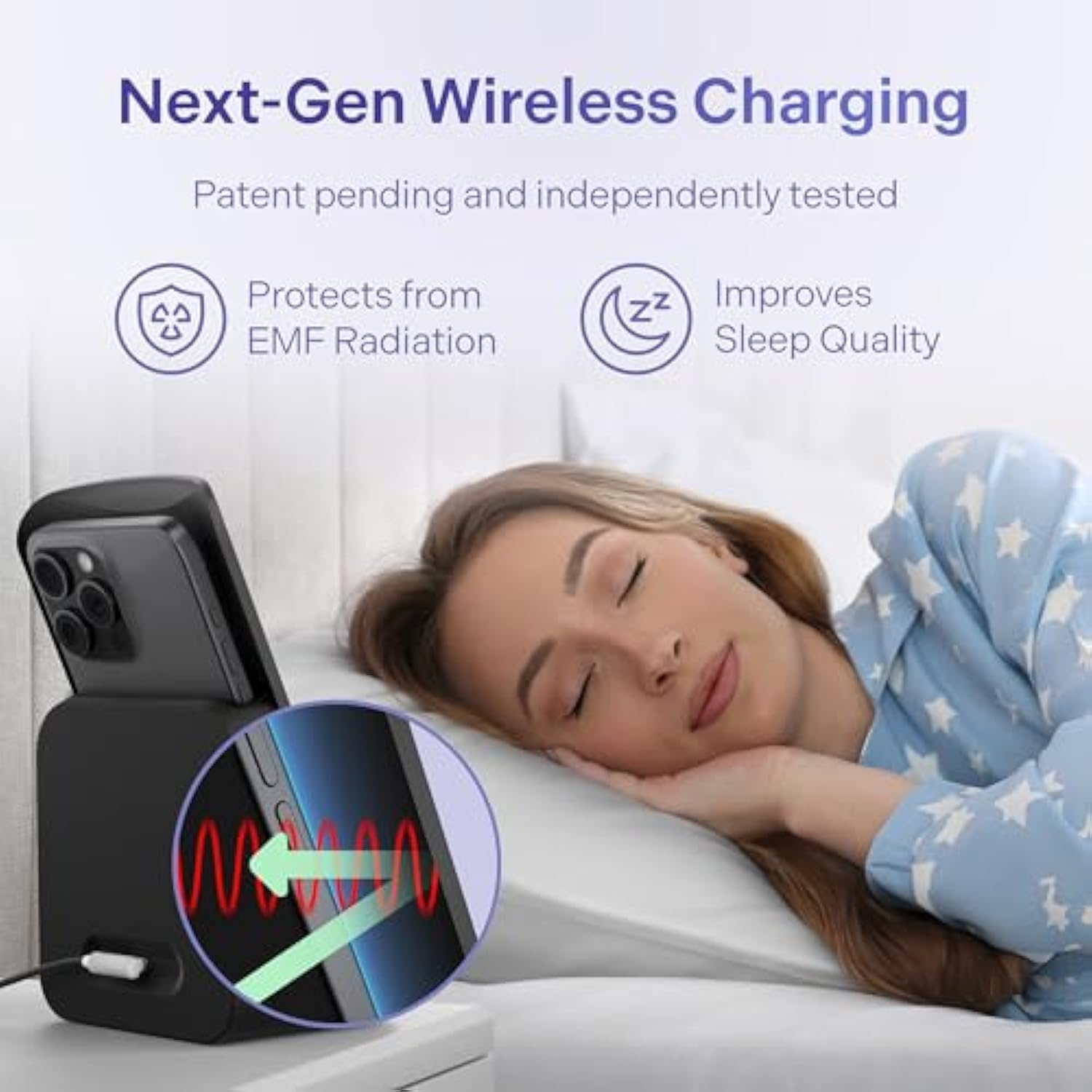 Elvy Fast Qi Wireless Charger For Cell Phones - Designed With Emf Management Technology For Enhanced Charging, Advanced Environmental Shielding, Lab Tested By Ordos Tech, 2023 (Jet Black)