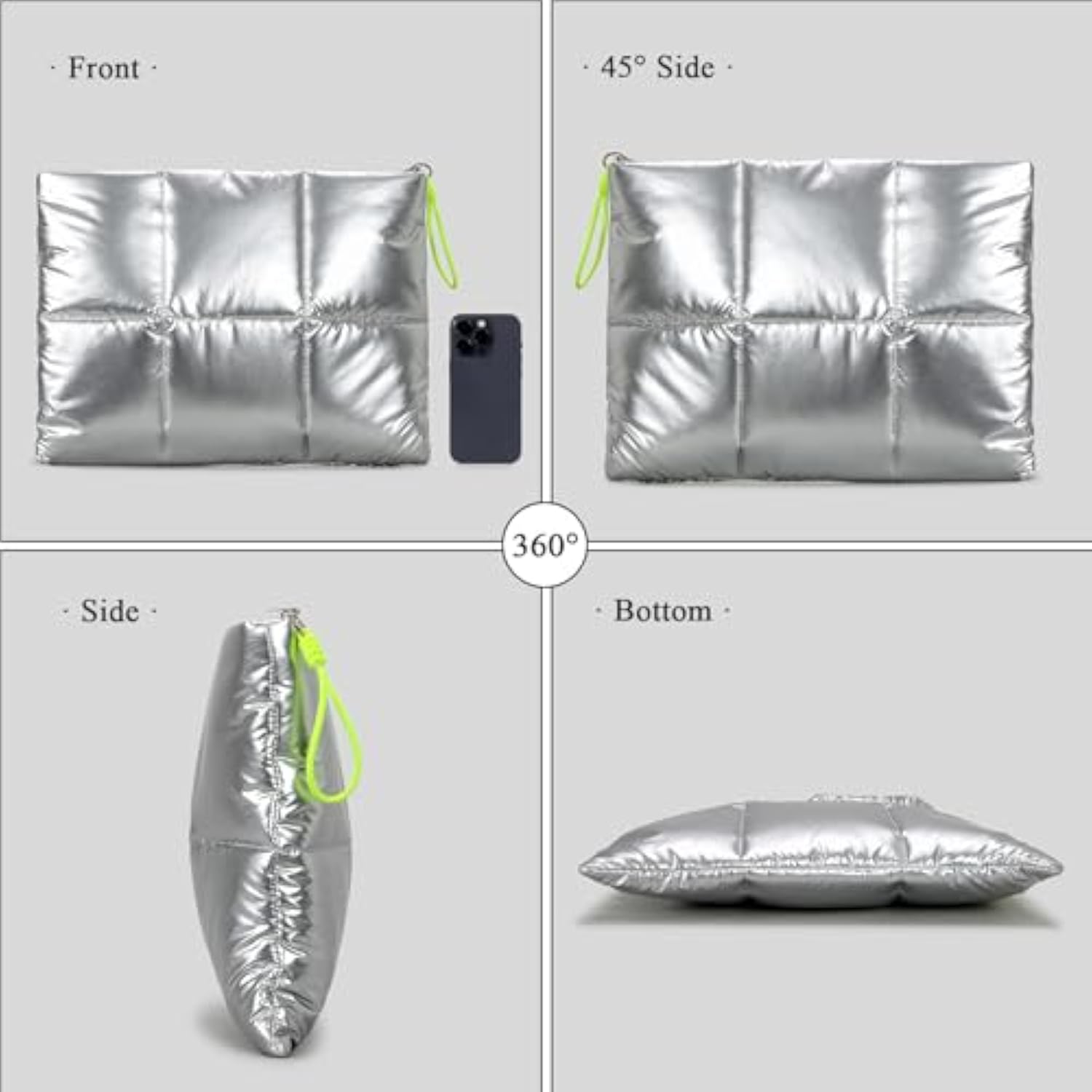 Puffy Laptop Sleeve 15-16 In - Quilted Puffer Laptop Case With Strap Compatible With Macbook Air M4 15 In, Macbook Pro M4 16 In (Silver)