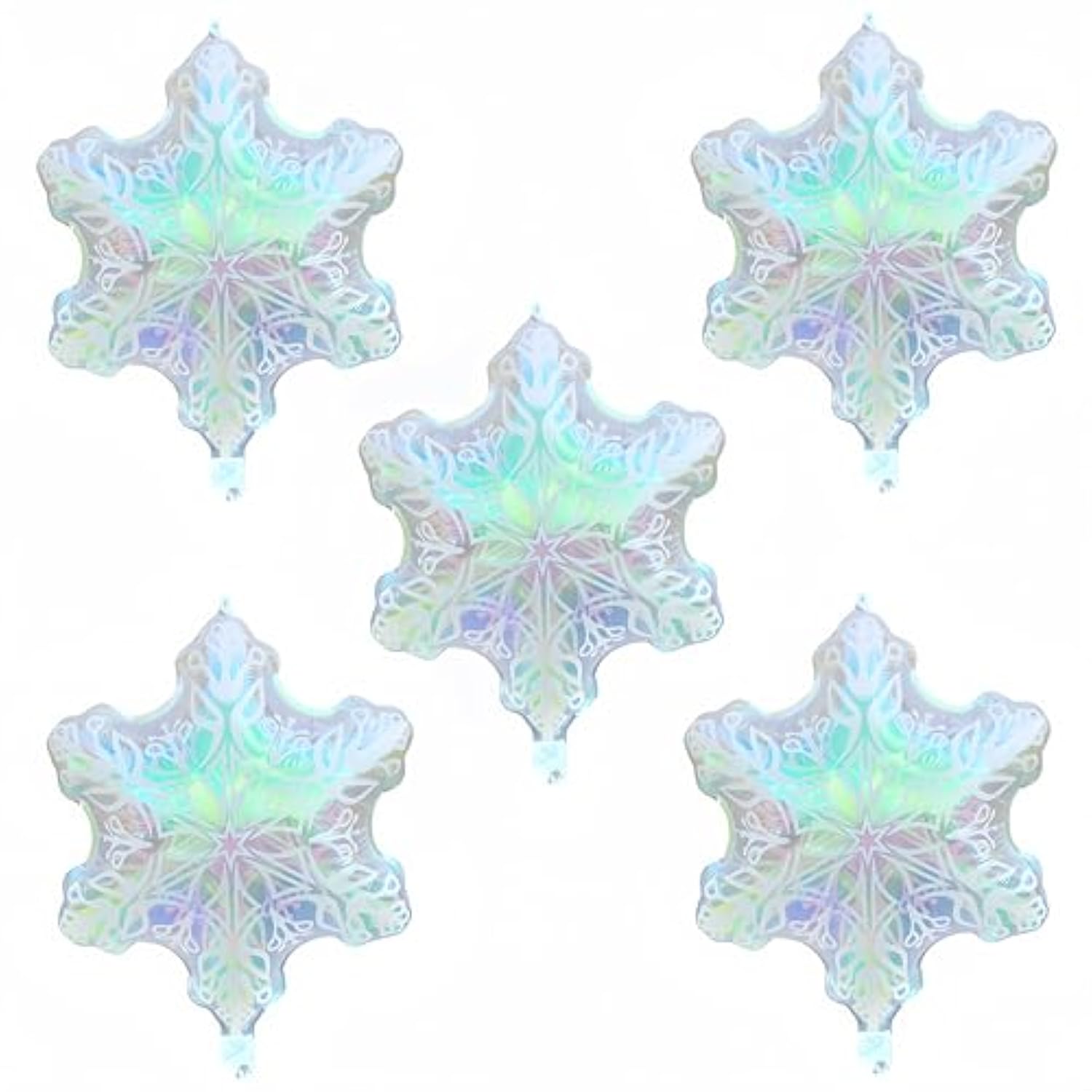 5 Pc Iridescent Snowflake Balloons 23 Inch Winter Party Decoration
