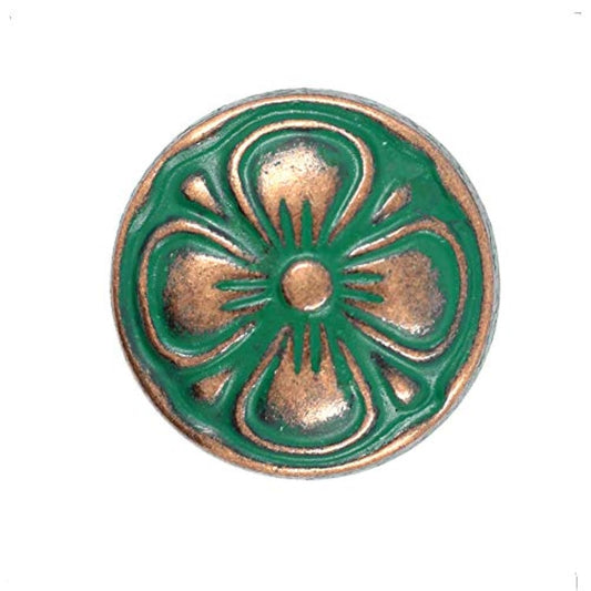 12 Pieces Green Cyan Antique Copper Clover Metal Shank Buttons. (15Mm)