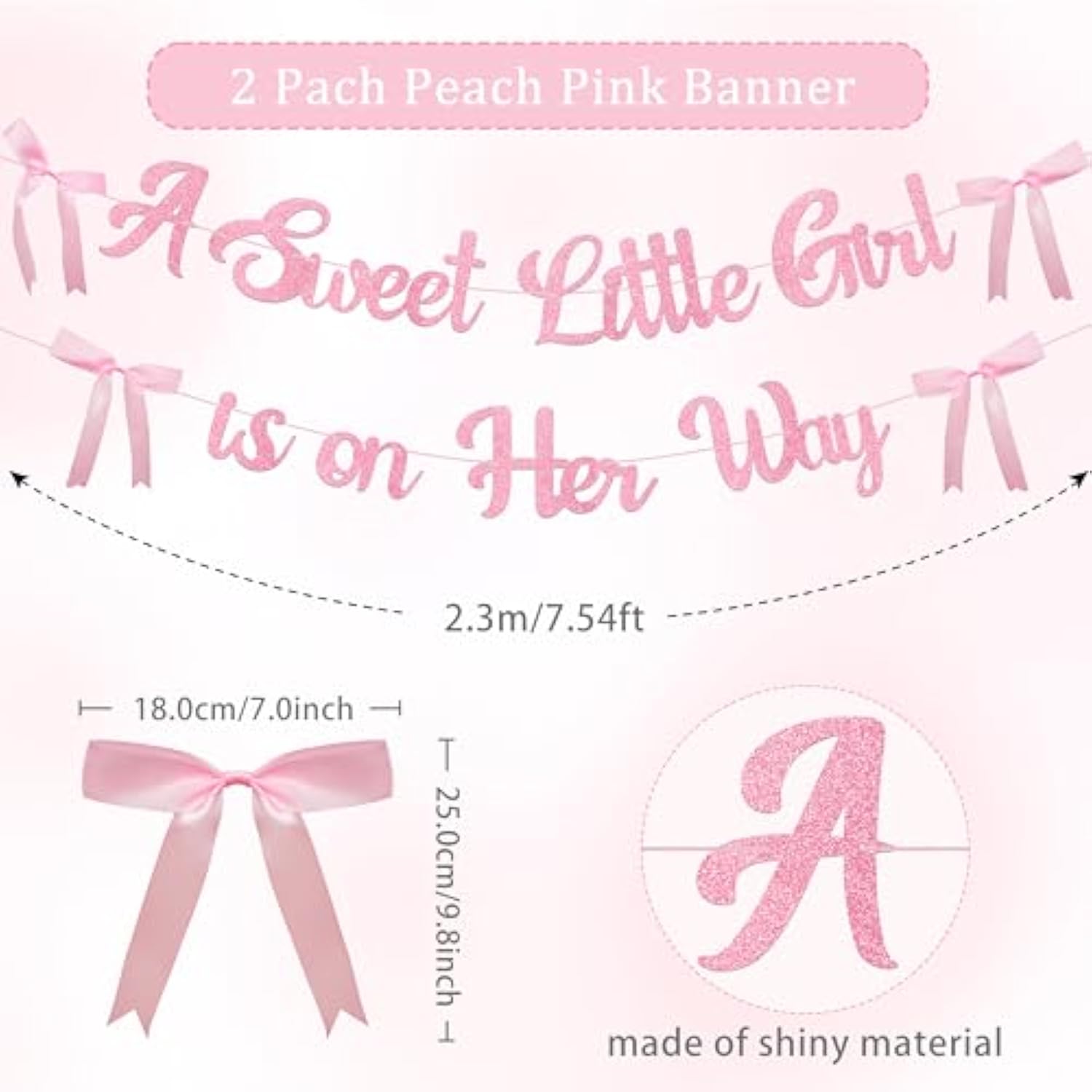 A Sweet Little Girl Is On Her Way Banner For Bow Baby Shower Decorations, Pink Glitter Baby Garland For Baby Girl Coquette Party Decor