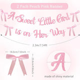 A Sweet Little Girl Is On Her Way Banner For Bow Baby Shower Decorations, Pink Glitter Baby Garland For Baby Girl Coquette Party Decor