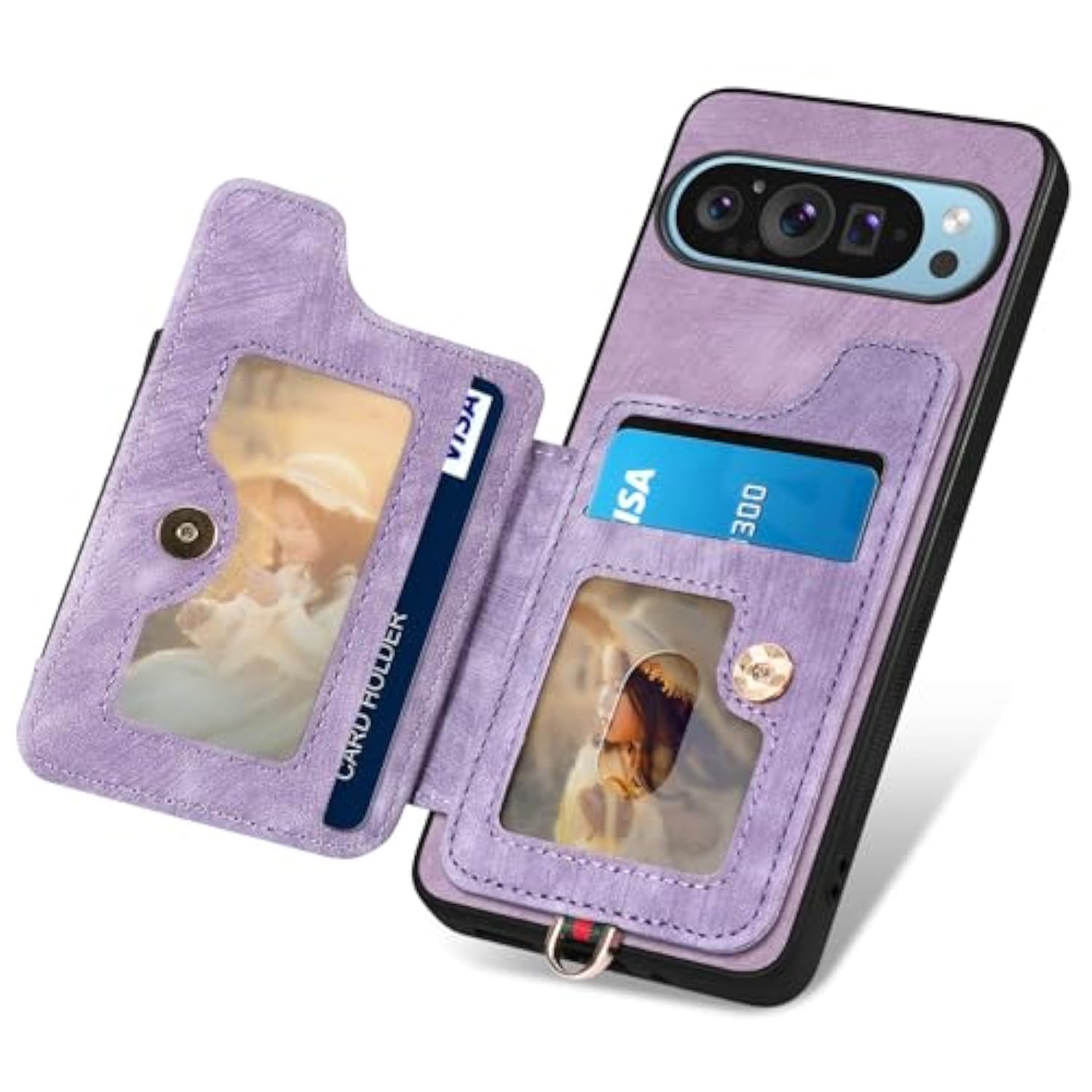 Pixel 9/9 Pro Wallet Case, PU Leather Flip, RFID Blocking, Kickstand - Purple