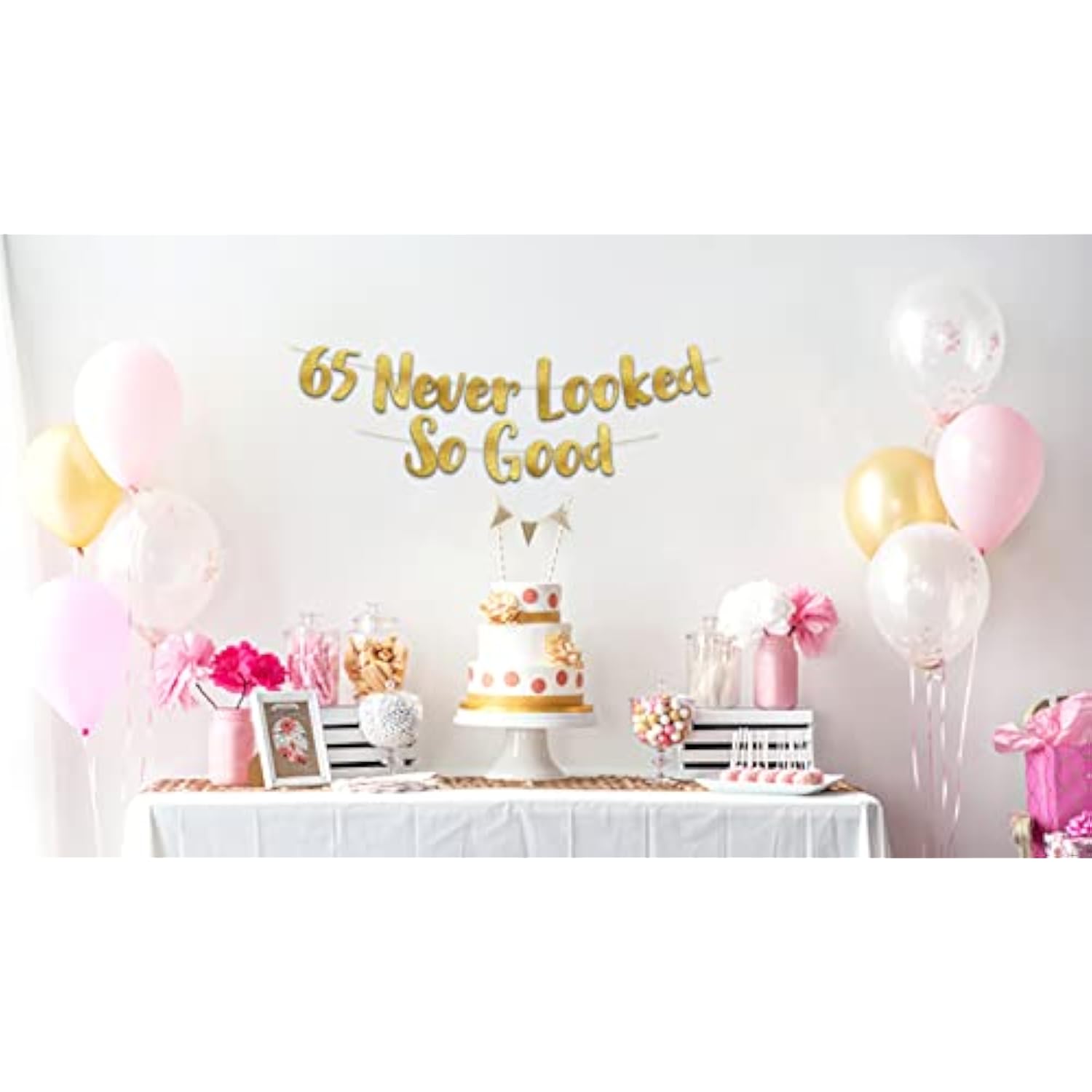 65 Never Looked So Good Gold Glitter Banner - 65Th Anniversary And Birthday Party Decorations