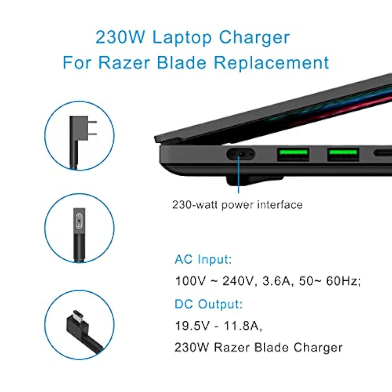 Razer Blade Charger, 230W Laptop Charger 19.5V 11.8A Ac Adapter Rc30-0248 Repl