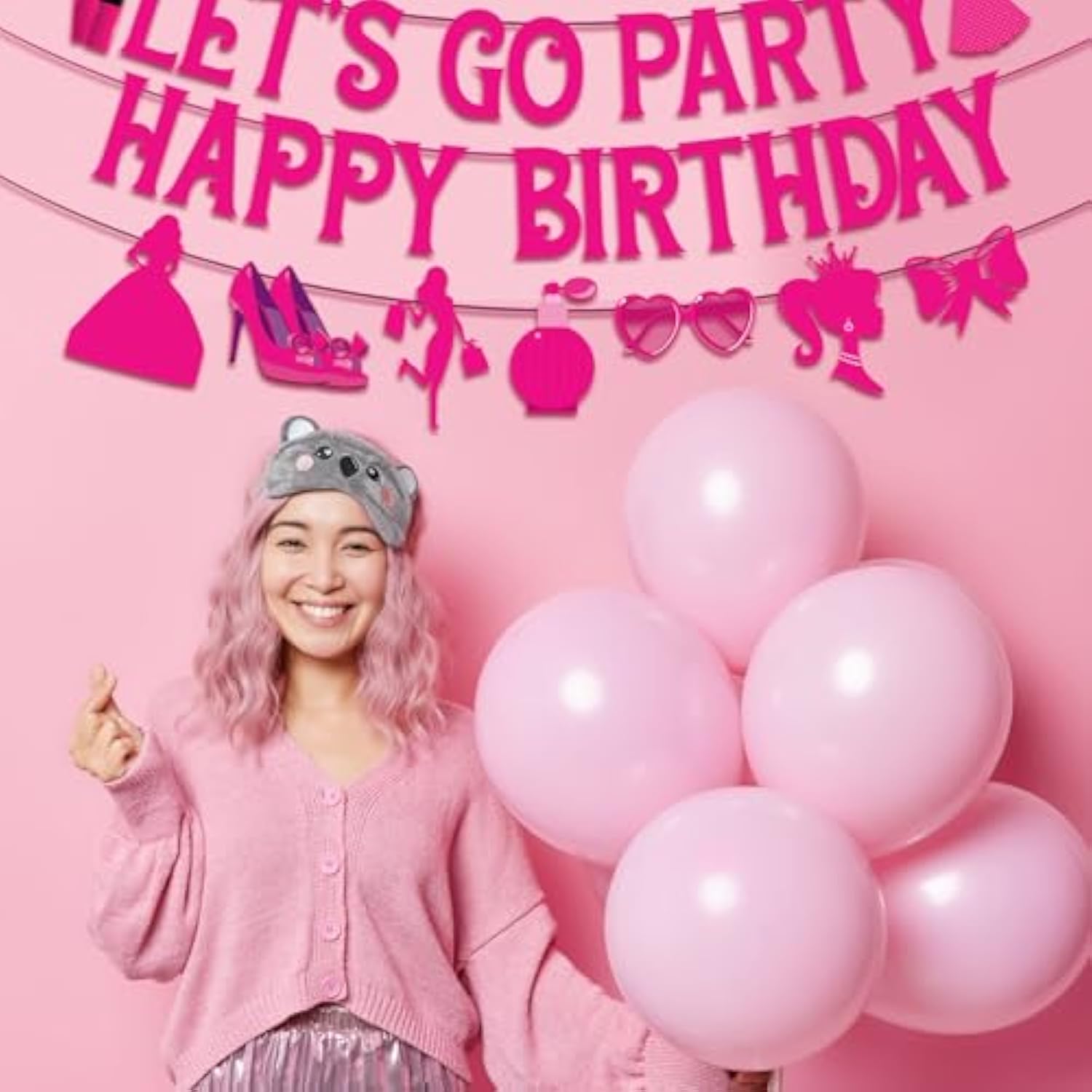 Hot Pink “Let’s Go Party” Birthday Banner for Women & Girls