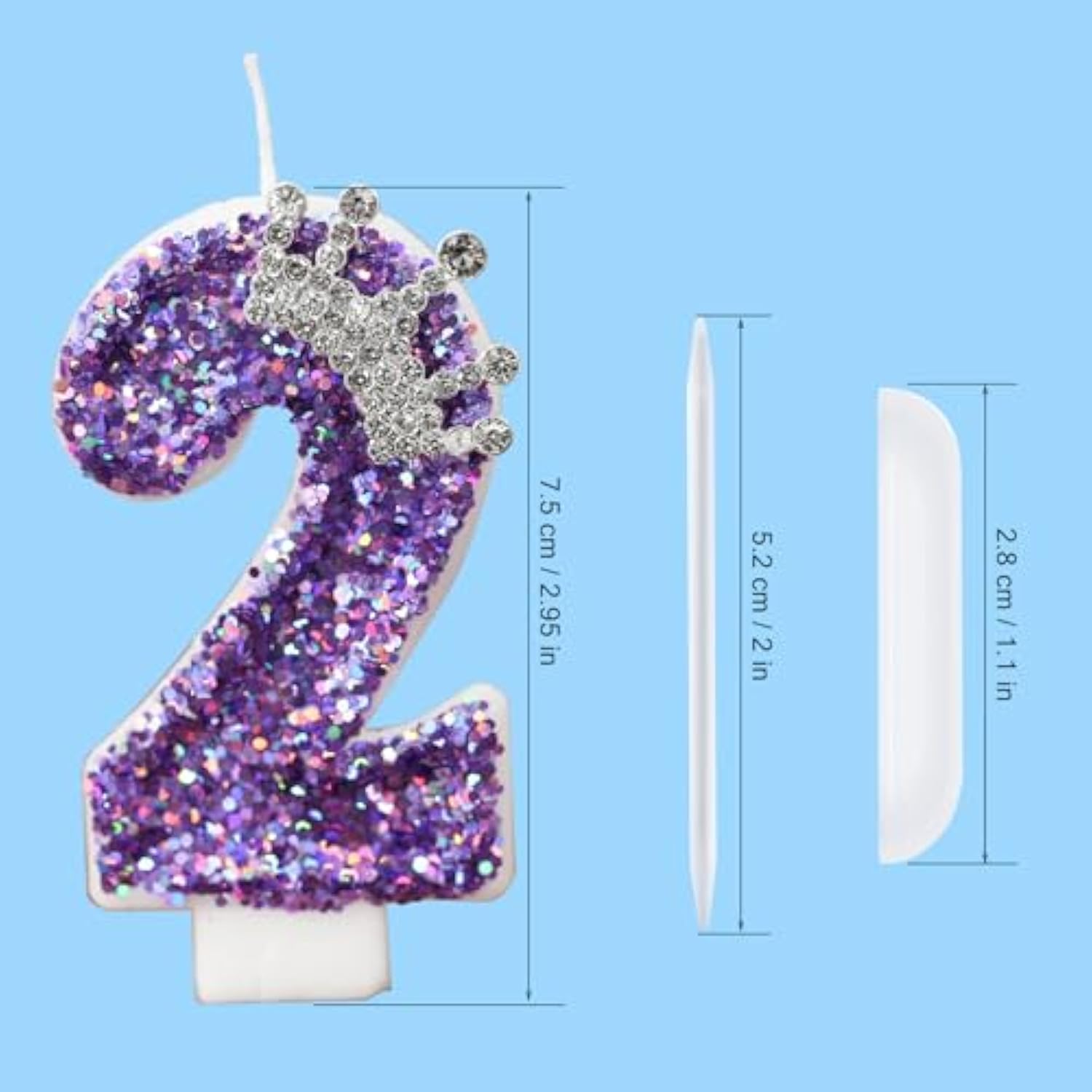 Birthday Number Candles,Purple Crown Birthday Candles For Cake,Glitter Number 2 Candle Cake Topper With Sequins For Anniversary Celebrations Supplies (Number 2)