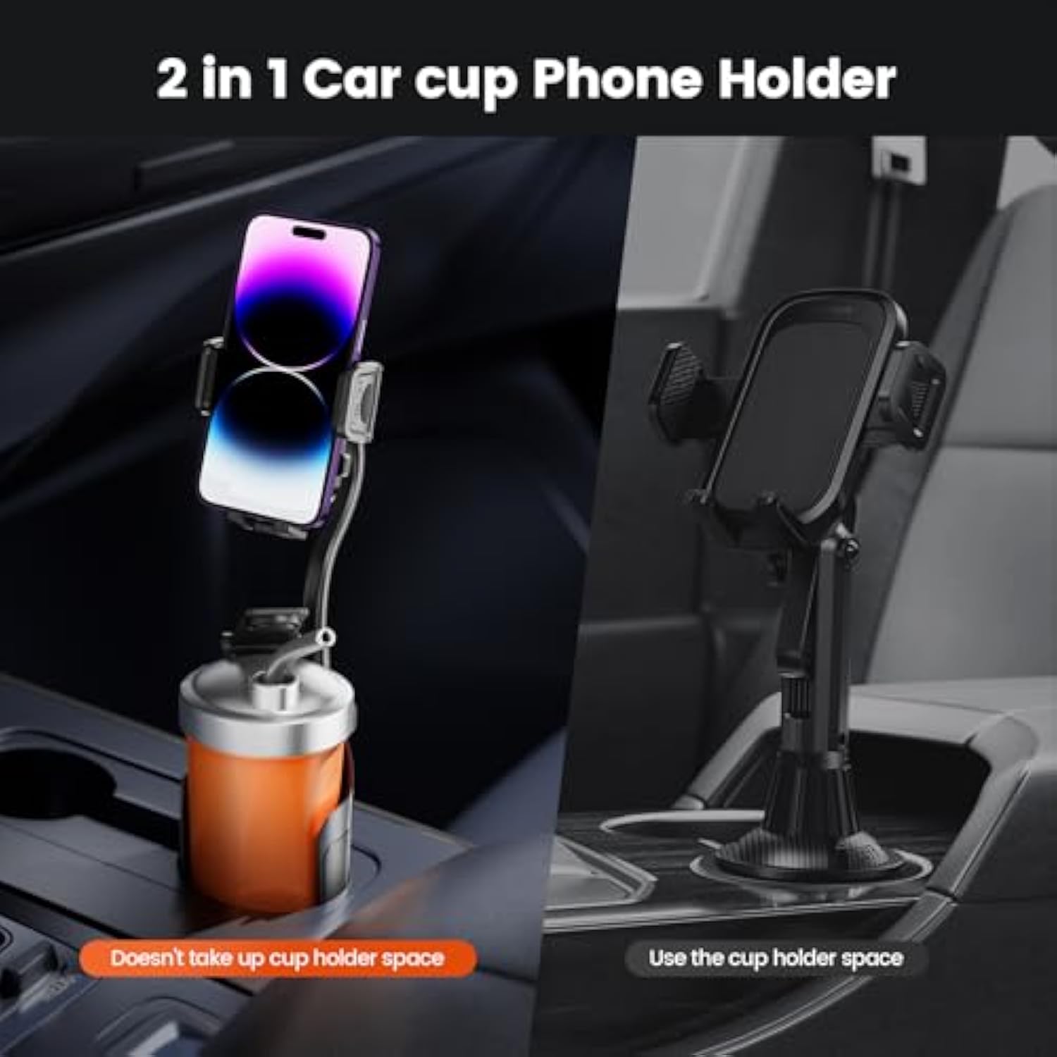 Cup Holder Phone Mount For Car, Universal 360° Adjustable Gooseneck Cell Phone Cup Holder Expander For Car Truck Compatible With Iphone Samsung & All Smartphones