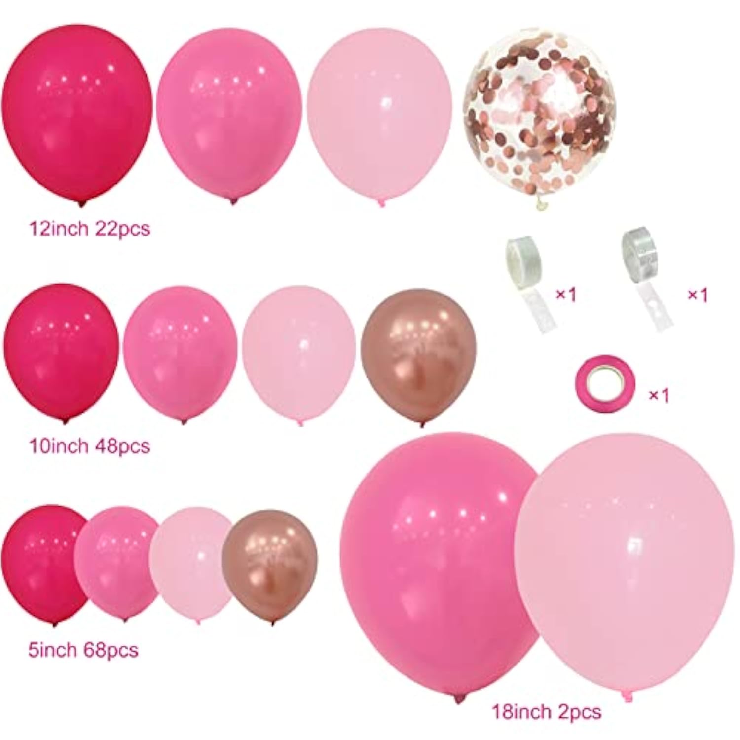 143Pcs Pink Balloon Arch Kit Hot Pink Rose Pink Gold Balloons Garland