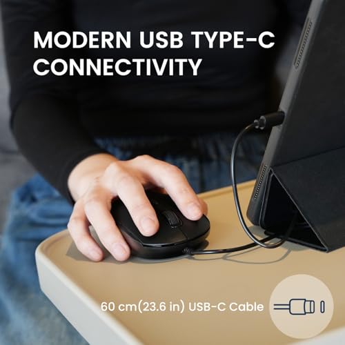 Perimice-222Cb2 Wired Usb-C Mouse - Reliable 60Cm Usb-C Cable For Laptop Or Tablet - Quiet Click - Black