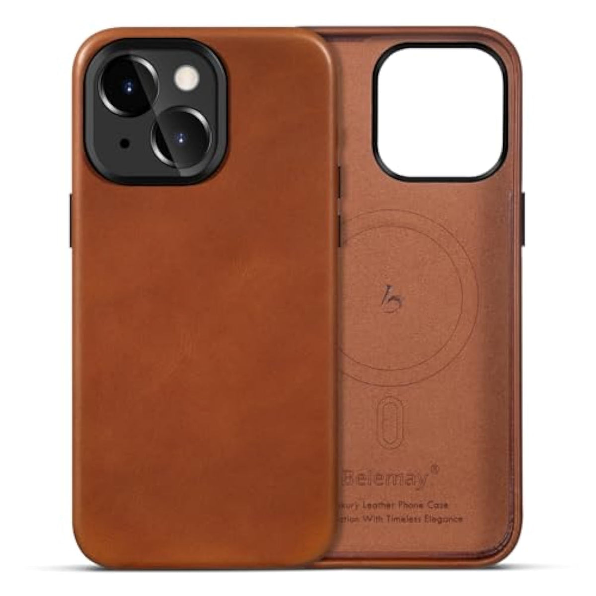 Compatible With Iphone 13 Leather Case, Compatible With Magsafe, Premium Full-Grain Vegetable-Tanned Leather [Luxury & Classy] Rich Patina, Secure Grip, Metal Buttons Cover (6.1") Saddle Brown