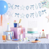 2Pcs Blue Bow Starfish And Shell Banner, Beach Bachelorette Party Decorations Seashell Party Decor, Exquisite & Beautiful Hanging Garland Decorations For Summer Birthdays Weddings