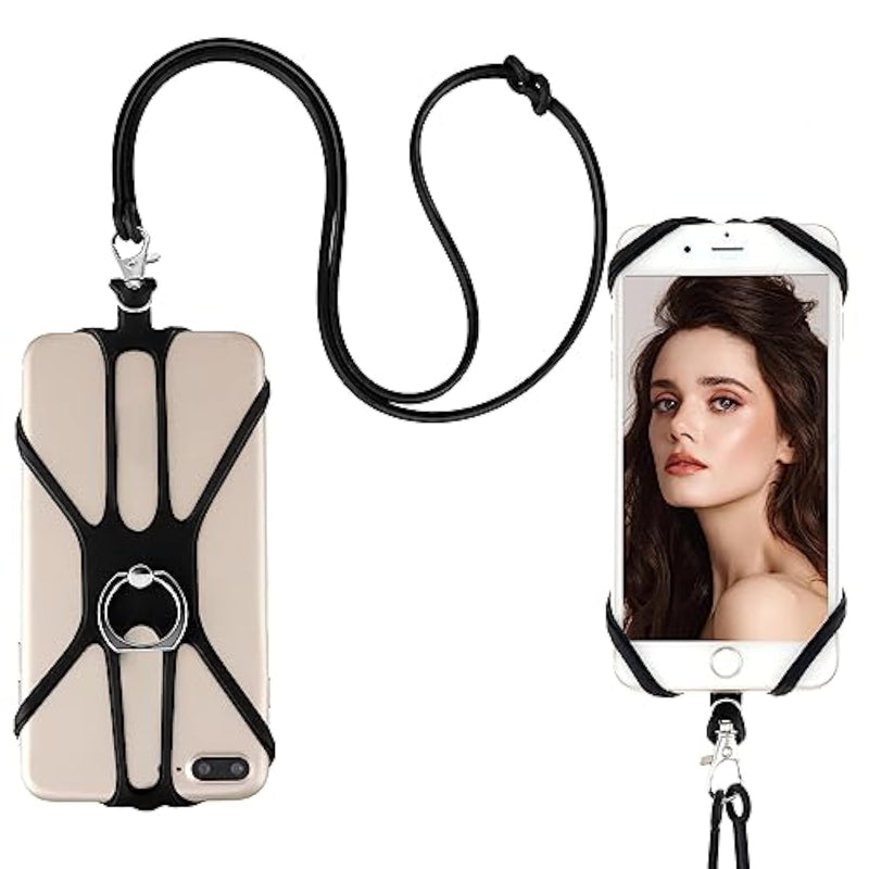 Universal Phone Lanyard, Cell Phone Lanyard Neck Strap 2 In-1 Phone Strap With Finger Ring Holder Compatible With Most Smartphones (Black)