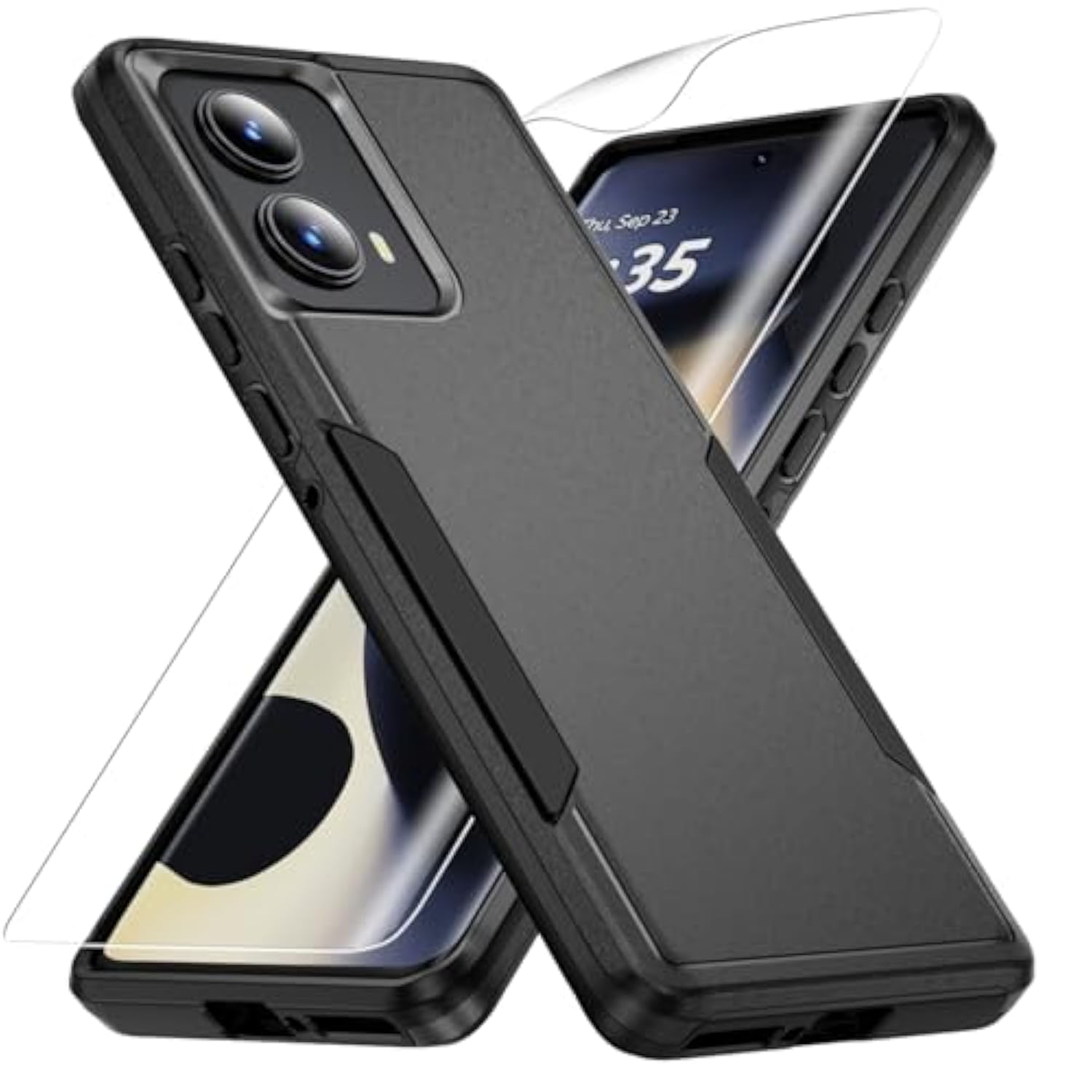 For Motorola Edge 2024 Case, With Hd Screen Protector [Military Grade Drop Tested] Heavy-Duty Tough Rugged Shockproof Protective Case For Moto Edge 2024, Black