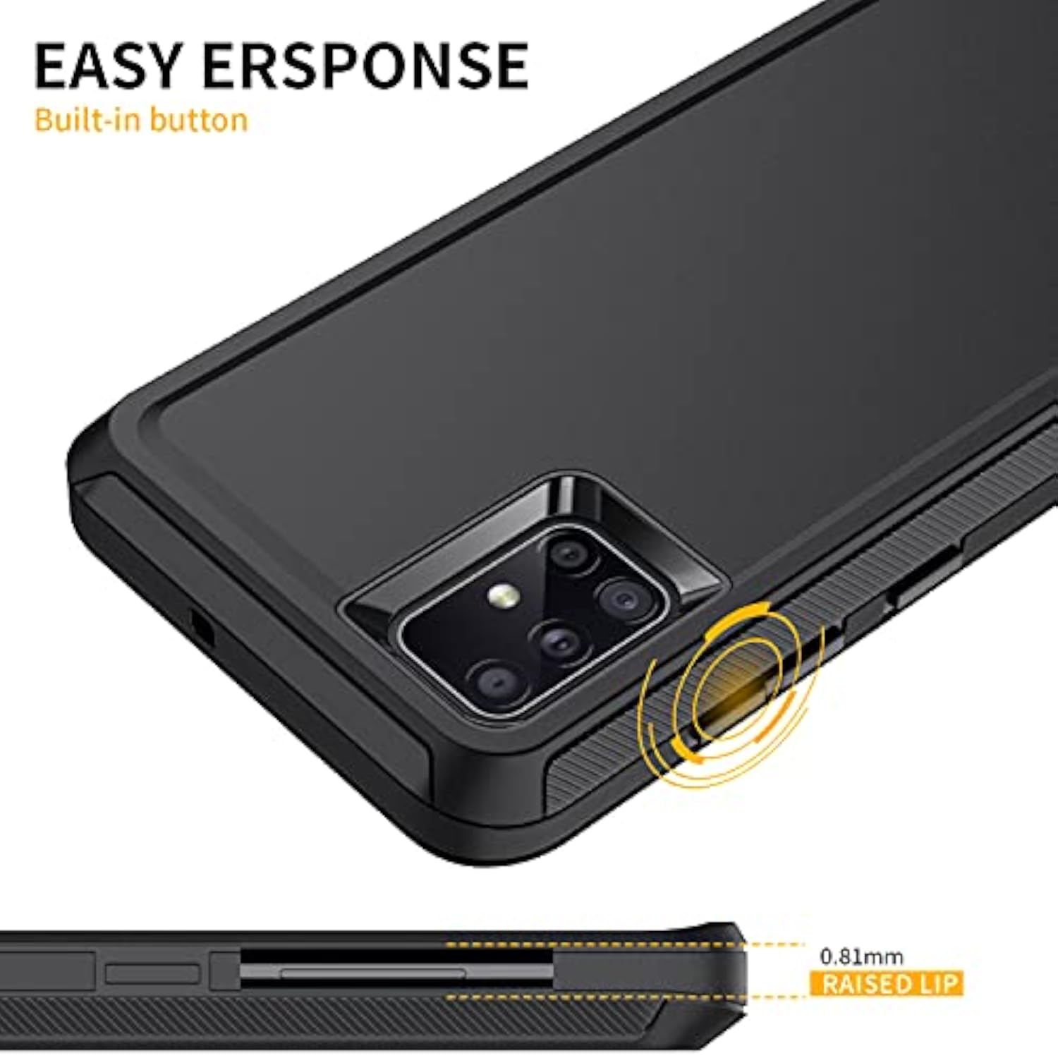 Heavy Duty Rugged Hard Cover Case for Samsung Galaxy A51 4G 6.5 inch, Black