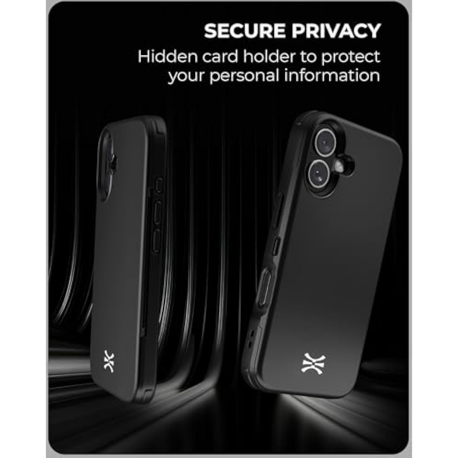 Cx Slim For Iphone 16 Case Wallet | Protective Shockproof Heavy Duty Cover With Hidden Card Holder & Card Slot | Mirror & Wrist Strap Included - Black