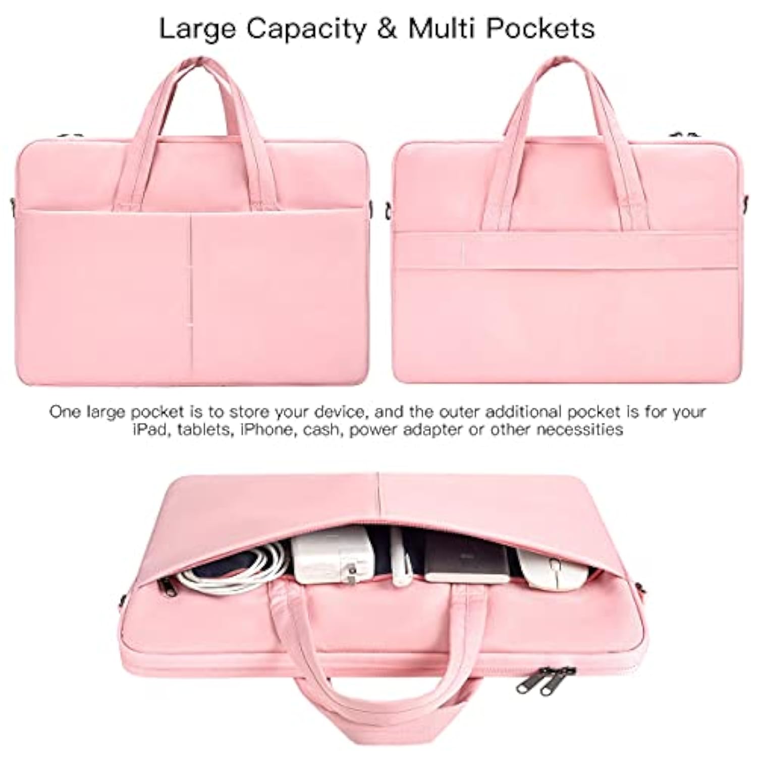 17-17.3 Inch Laptop Sleeve Shoulder Bag Briefcase Women Ladies Handbag For Hp Envy 17/Pavilion 17/Omen 17.3, Dell G3 G7 17.3/ Inspiron 17, Acer Aspire 17, Asus Rog Msi Gs75 Gf75 17.3 Case, Pink